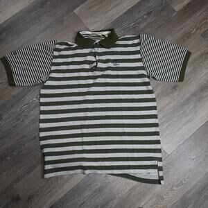 Vintage Rough Threads Hiloani Striped Polo Shirt Mens L Green White 100% Cotton